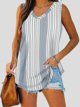 Summer Casual V-neck Flower/stripes Print Tank Top - Tank Tops - INS | Online Fashion Free Shipping Clothing, Dresses, Tops, Shoes - 09/07/2021 - 10-20 - color-black