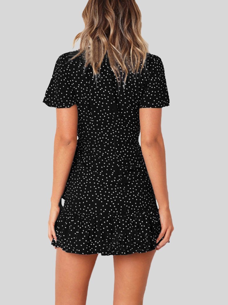 Summer Casual V Neck Print Ruffle Dress - Mini Dresses - INS | Online Fashion Free Shipping Clothing, Dresses, Tops, Shoes - 19/06/2021 - 20-30 - color-black