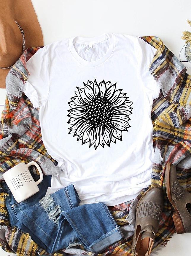 Summer Cute Sunflower Print Leisure T-shirt - T-Shirts - INS | Online Fashion Free Shipping Clothing, Dresses, Tops, Shoes - 01/04/2021 - 2XL - 3XL