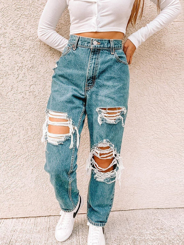 Summer Fashion Ripped Denim Trousers - Jeans - INS | Online Fashion Free Shipping Clothing, Dresses, Tops, Shoes - 10/05/2021 - Color_Blue - DEN210510157