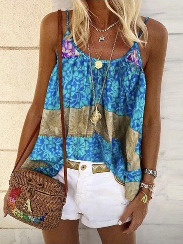 Summer Floral Print Loose Camisole - Tank Tops - INS | Online Fashion Free Shipping Clothing, Dresses, Tops, Shoes - 07/06/2021 - Color_Blue - Color_Green