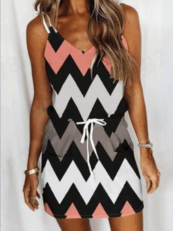 Summer Loose Striped Print Vest Dress - Mini Dresses - INS | Online Fashion Free Shipping Clothing, Dresses, Tops, Shoes - 09/06/2021 - Color_Black - Color_Red