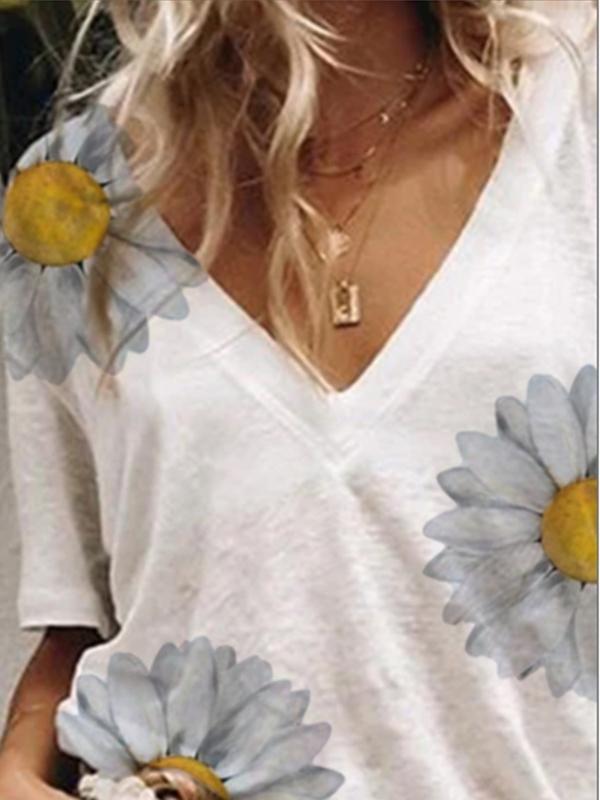 Summer Loose Sun Flower Print T-shirt - T-shirts - INS | Online Fashion Free Shipping Clothing, Dresses, Tops, Shoes - 13/05/2021 - 13052021 - 130521