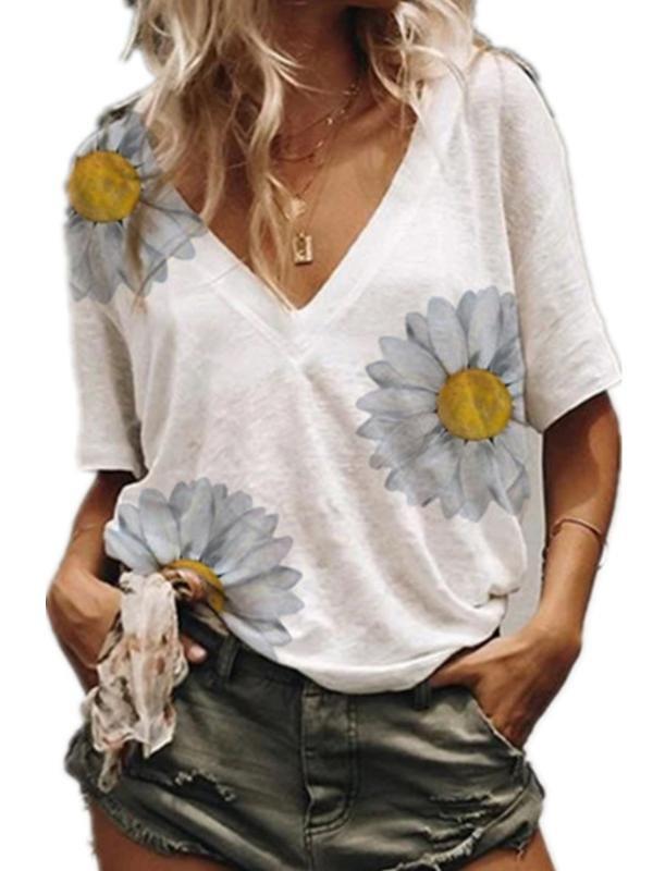 Summer Loose Sun Flower Print T-shirt - T-shirts - INS | Online Fashion Free Shipping Clothing, Dresses, Tops, Shoes - 13/05/2021 - 13052021 - 130521