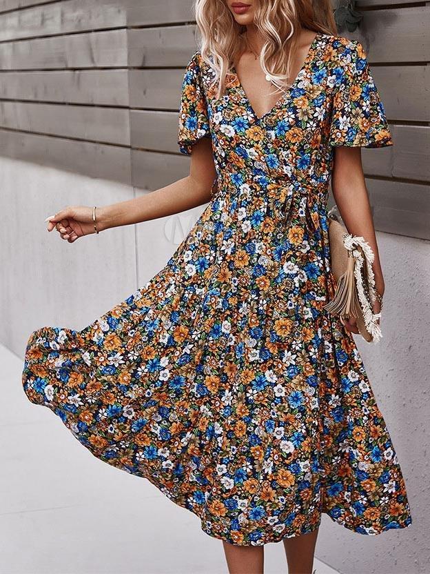 Summer New Fashion Floral Dress - Midi Dresses - INS | Online Fashion Free Shipping Clothing, Dresses, Tops, Shoes - 18/06/2021 - 20-30 - color-blue