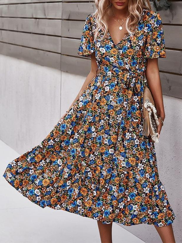 Summer New Fashion Floral Dress - Midi Dresses - INS | Online Fashion Free Shipping Clothing, Dresses, Tops, Shoes - 18/06/2021 - 20-30 - color-blue