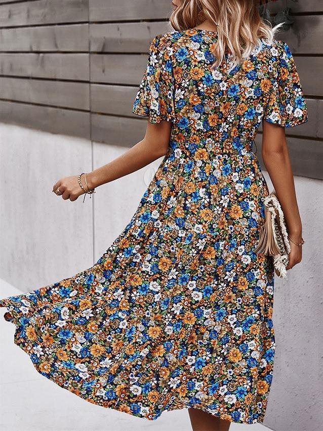 Summer New Fashion Floral Dress - Midi Dresses - INS | Online Fashion Free Shipping Clothing, Dresses, Tops, Shoes - 18/06/2021 - 20-30 - color-blue