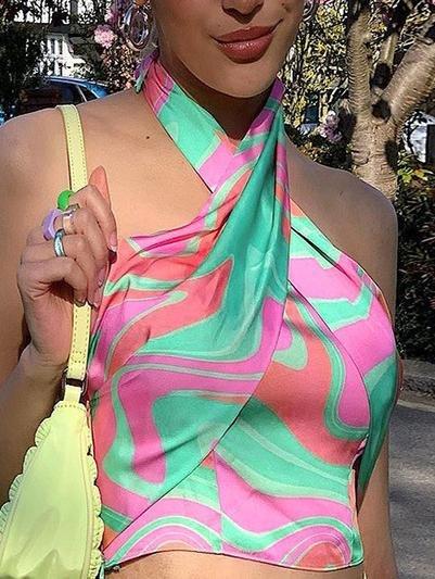 Summer New Style Halter Slim Abstract Printing Crop Tank Top - Tank Tops - INS | Online Fashion Free Shipping Clothing, Dresses, Tops, Shoes - 10-20 - 24/06/2021 - color-green