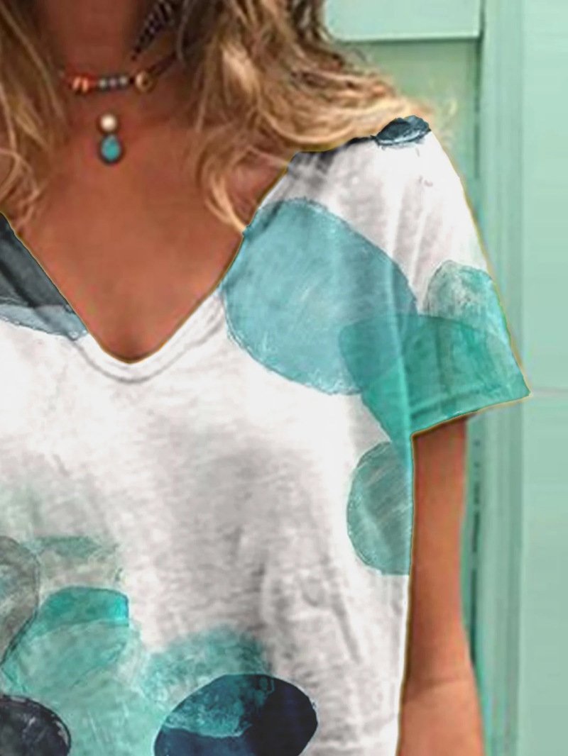 Summer Print V-neck Short-sleeved T-shirt - T-shirts - INS | Online Fashion Free Shipping Clothing, Dresses, Tops, Shoes - 10-20 - 19/06/2021 - color-white