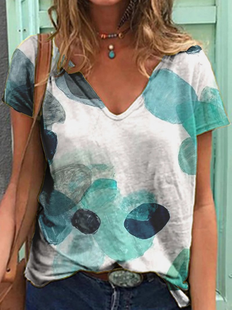 Summer Print V-neck Short-sleeved T-shirt - T-shirts - INS | Online Fashion Free Shipping Clothing, Dresses, Tops, Shoes - 10-20 - 19/06/2021 - color-white