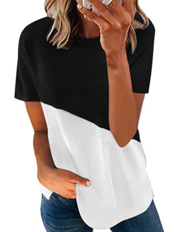 Summer Short Sleeve Two Tone Contrasting Neckline T-shirt - T-Shirts - INS | Online Fashion Free Shipping Clothing, Dresses, Tops, Shoes - 02/04/2021 - 2XL - Black