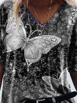 Summer Short-sleeved Butterfly Print T-shirt - T-shirts - INS | Online Fashion Free Shipping Clothing, Dresses, Tops, Shoes - 07/06/2021 - Color_Blue - Color_Gray