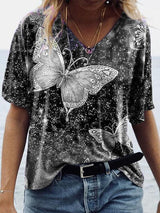 Summer Short-sleeved Butterfly Print T-shirt - T-shirts - INS | Online Fashion Free Shipping Clothing, Dresses, Tops, Shoes - 07/06/2021 - Color_Blue - Color_Gray