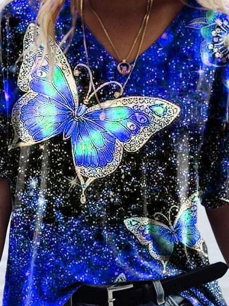 Summer Short-sleeved Butterfly Print T-shirt - T-shirts - INS | Online Fashion Free Shipping Clothing, Dresses, Tops, Shoes - 07/06/2021 - Color_Blue - Color_Gray