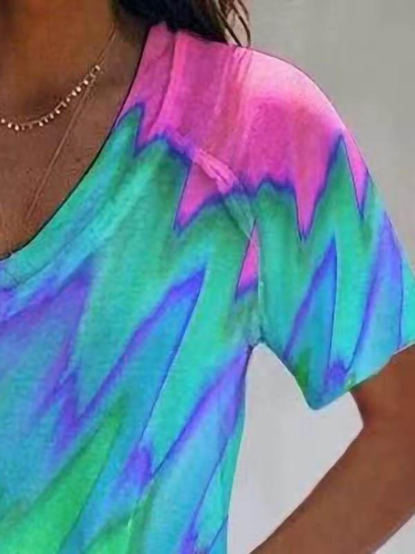 Summer Short-sleeved Print V-neck T-shirts - T-shirts - INS | Online Fashion Free Shipping Clothing, Dresses, Tops, Shoes - 05/06/2021 - Color_Purple - LXQ