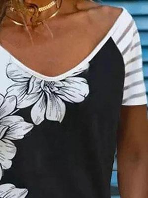 Summer Short-sleeved Printed V-neck Top - T-Shirts - INS | Online Fashion Free Shipping Clothing, Dresses, Tops, Shoes - 10-20 - 28/06/2021 - color-black