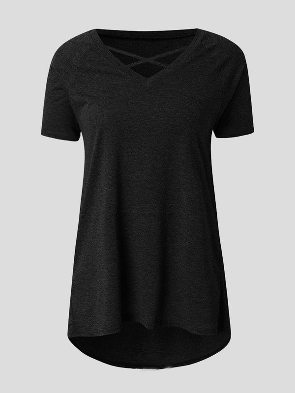 Summer Solid V-neck Loose Pullover T-shirt - T-shirts - INS | Online Fashion Free Shipping Clothing, Dresses, Tops, Shoes - 07/07/2021 - 10-20 - color-black