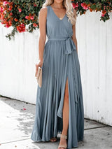 Summer Solid V-neck Sleeveless Evening Dress - Maxi Dresses - INS | Online Fashion Free Shipping Clothing, Dresses, Tops, Shoes - 14/05/2021 - 140521 - Color_Light Blue