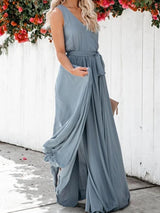 Summer Solid V-neck Sleeveless Evening Dress - Maxi Dresses - INS | Online Fashion Free Shipping Clothing, Dresses, Tops, Shoes - 14/05/2021 - 140521 - Color_Light Blue