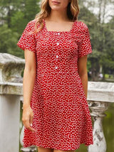 Summer Square Neck Print Dress - Mini Dresses - INS | Online Fashion Free Shipping Clothing, Dresses, Tops, Shoes - 19/06/2021 - 20-30 - color-red