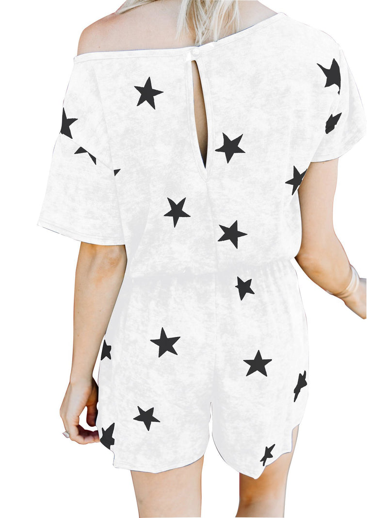 Summer Star Print Tie-dye Short-sleeved Jumpsuit - Jumpsuits - INS | Online Fashion Free Shipping Clothing, Dresses, Tops, Shoes - 24/05/2021 - Color_Black - Color_Blue