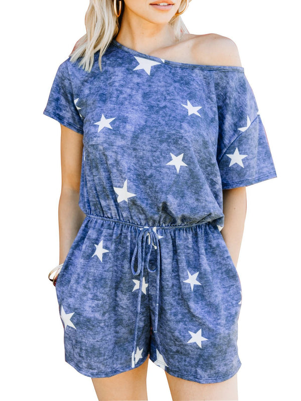 Summer Star Print Tie-dye Short-sleeved Jumpsuit - Jumpsuits - INS | Online Fashion Free Shipping Clothing, Dresses, Tops, Shoes - 24/05/2021 - Color_Black - Color_Blue