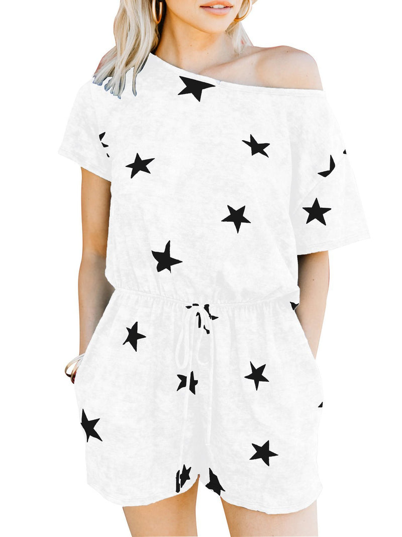 Summer Star Print Tie-dye Short-sleeved Jumpsuit - Jumpsuits - INS | Online Fashion Free Shipping Clothing, Dresses, Tops, Shoes - 24/05/2021 - Color_Black - Color_Blue