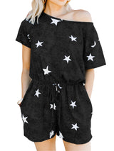 Summer Star Print Tie-dye Short-sleeved Jumpsuit - Jumpsuits - INS | Online Fashion Free Shipping Clothing, Dresses, Tops, Shoes - 24/05/2021 - Color_Black - Color_Blue