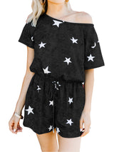 Summer Star Print Tie-dye Short-sleeved Jumpsuit - Jumpsuits - INS | Online Fashion Free Shipping Clothing, Dresses, Tops, Shoes - 24/05/2021 - Color_Black - Color_Blue