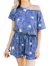 Summer Star Print Tie-dye Short-sleeved Jumpsuit - Jumpsuits - INS | Online Fashion Free Shipping Clothing, Dresses, Tops, Shoes - 24/05/2021 - Color_Black - Color_Blue