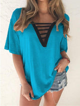 Summer V-neck Short-sleeved T-shirt - T-shirts - INS | Online Fashion Free Shipping Clothing, Dresses, Tops, Shoes - 10-20 - 22/06/2021 - color-blue