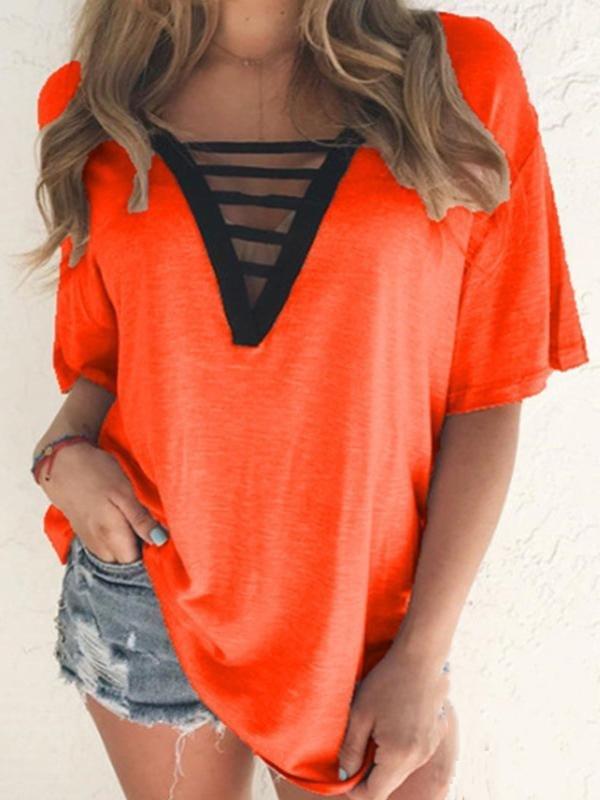 Summer V-neck Short-sleeved T-shirt - T-shirts - INS | Online Fashion Free Shipping Clothing, Dresses, Tops, Shoes - 10-20 - 22/06/2021 - color-blue