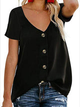 Summer V-neck Single-breasted Short-sleeved Top - T-shirts - INS | Online Fashion Free Shipping Clothing, Dresses, Tops, Shoes - 04/06/2021 - Color_Black - Color_Green