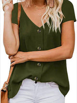 Summer V-neck Single-breasted Short-sleeved Top - T-shirts - INS | Online Fashion Free Shipping Clothing, Dresses, Tops, Shoes - 04/06/2021 - Color_Black - Color_Green