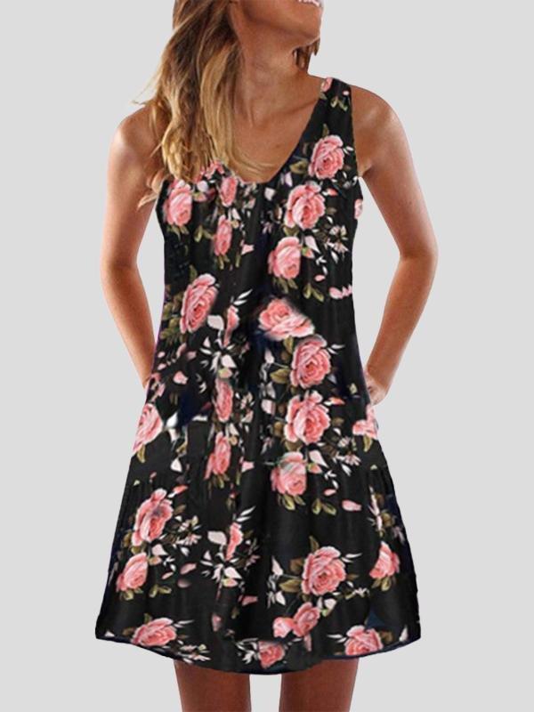 Summer V Neck Sleeveless Print Mini Dress - Mini Dresses - INS | Online Fashion Free Shipping Clothing, Dresses, Tops, Shoes - 05/07/2021 - 10-20 - color-black