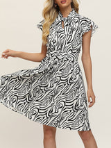 Summer Women Zebra Print Ruffled Sleeve Midi Dress - Midi Dresses - INS | Online Fashion Free Shipping Clothing, Dresses, Tops, Shoes - 02/04/2021 - 2XL - Color_White