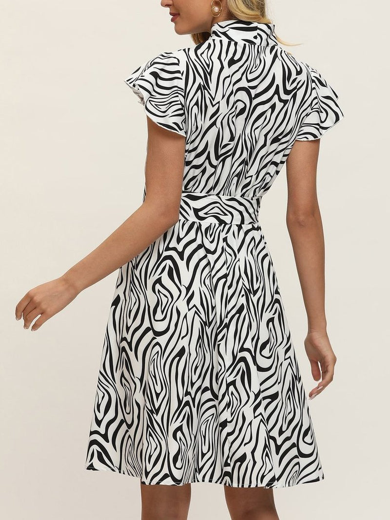 Summer Women Zebra Print Ruffled Sleeve Midi Dress - Midi Dresses - INS | Online Fashion Free Shipping Clothing, Dresses, Tops, Shoes - 02/04/2021 - 2XL - Color_White