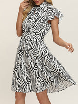 Summer Women Zebra Print Ruffled Sleeve Midi Dress - Midi Dresses - INS | Online Fashion Free Shipping Clothing, Dresses, Tops, Shoes - 02/04/2021 - 2XL - Color_White