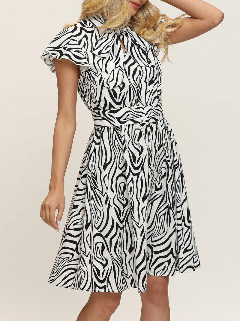 Summer Women Zebra Print Ruffled Sleeve Midi Dress - Midi Dresses - INS | Online Fashion Free Shipping Clothing, Dresses, Tops, Shoes - 02/04/2021 - 2XL - Color_White