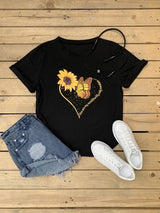 Sunflower & Butterfly Print Tee - INS | Online Fashion Free Shipping Clothing, Dresses, Tops, Shoes