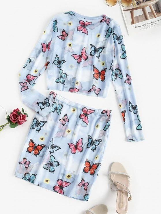 Sunflower Butterfly Sheer Mesh Two Piece Dress - INS | Online Fashion Free Shipping Clothing, Dresses, Tops, Shoes