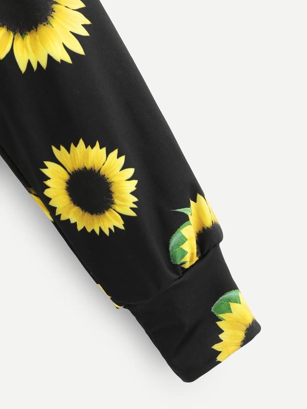 Sunflower Print Crop Hoodie - INS | Online Fashion Free Shipping Clothing, Dresses, Tops, Shoes