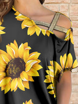 Sunflower Print Off-shoulder T-shirt - T-Shirts - INS | Online Fashion Free Shipping Clothing, Dresses, Tops, Shoes - 24/05/2021 - Category_T-Shirts - Color_Black