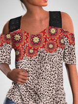 Sunflower Print Off-the-shoulder Cutout T-shirt - T-shirts - INS | Online Fashion Free Shipping Clothing, Dresses, Tops, Shoes - 24/05/2021 - Color_Leopard - Color_Sunflower