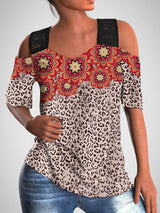 Sunflower Print Off-the-shoulder Cutout T-shirt - T-shirts - INS | Online Fashion Free Shipping Clothing, Dresses, Tops, Shoes - 24/05/2021 - Color_Leopard - Color_Sunflower