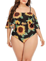 Sunflower Print Plus Size Strappy Swimsuit - Plus Swimsuits - INS | Online Fashion Free Shipping Clothing, Dresses, Tops, Shoes - 22/04/2021 - 2204V3 - Color_Black