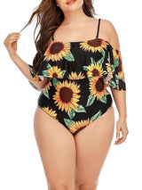 Sunflower Print Plus Size Strappy Swimsuit - Plus Swimsuits - INS | Online Fashion Free Shipping Clothing, Dresses, Tops, Shoes - 22/04/2021 - 2204V3 - Color_Black