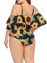 Sunflower Print Plus Size Strappy Swimsuit - Plus Swimsuits - INS | Online Fashion Free Shipping Clothing, Dresses, Tops, Shoes - 22/04/2021 - 2204V3 - Color_Black