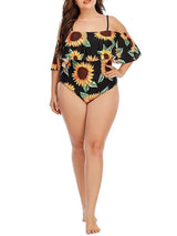 Sunflower Print Plus Size Strappy Swimsuit - Plus Swimsuits - INS | Online Fashion Free Shipping Clothing, Dresses, Tops, Shoes - 22/04/2021 - 2204V3 - Color_Black