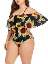 Sunflower Print Plus Size Strappy Swimsuit - Plus Swimsuits - INS | Online Fashion Free Shipping Clothing, Dresses, Tops, Shoes - 22/04/2021 - 2204V3 - Color_Black